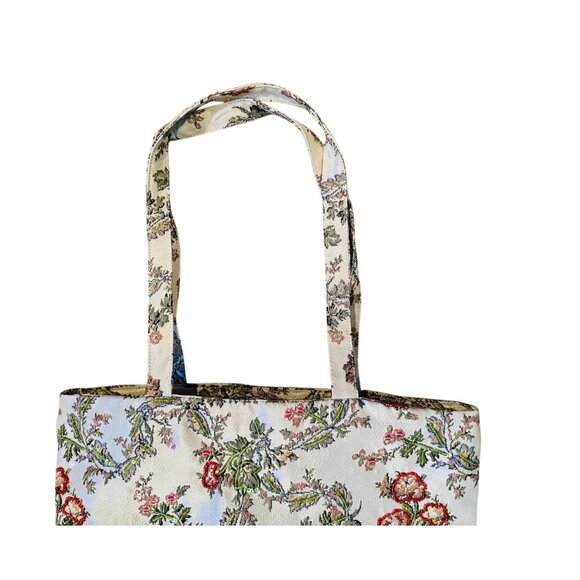 Floral Tapestry Tote Bag With Dual Handles Handbag Purse Womens Zipper Closure - Picture 3 of 9
